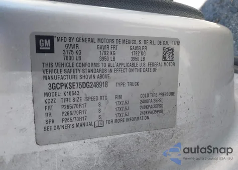 2013 Chevrolet Silverado 1500 Lt from USA, damaged, VIN 3GCPKSE75DG248918
